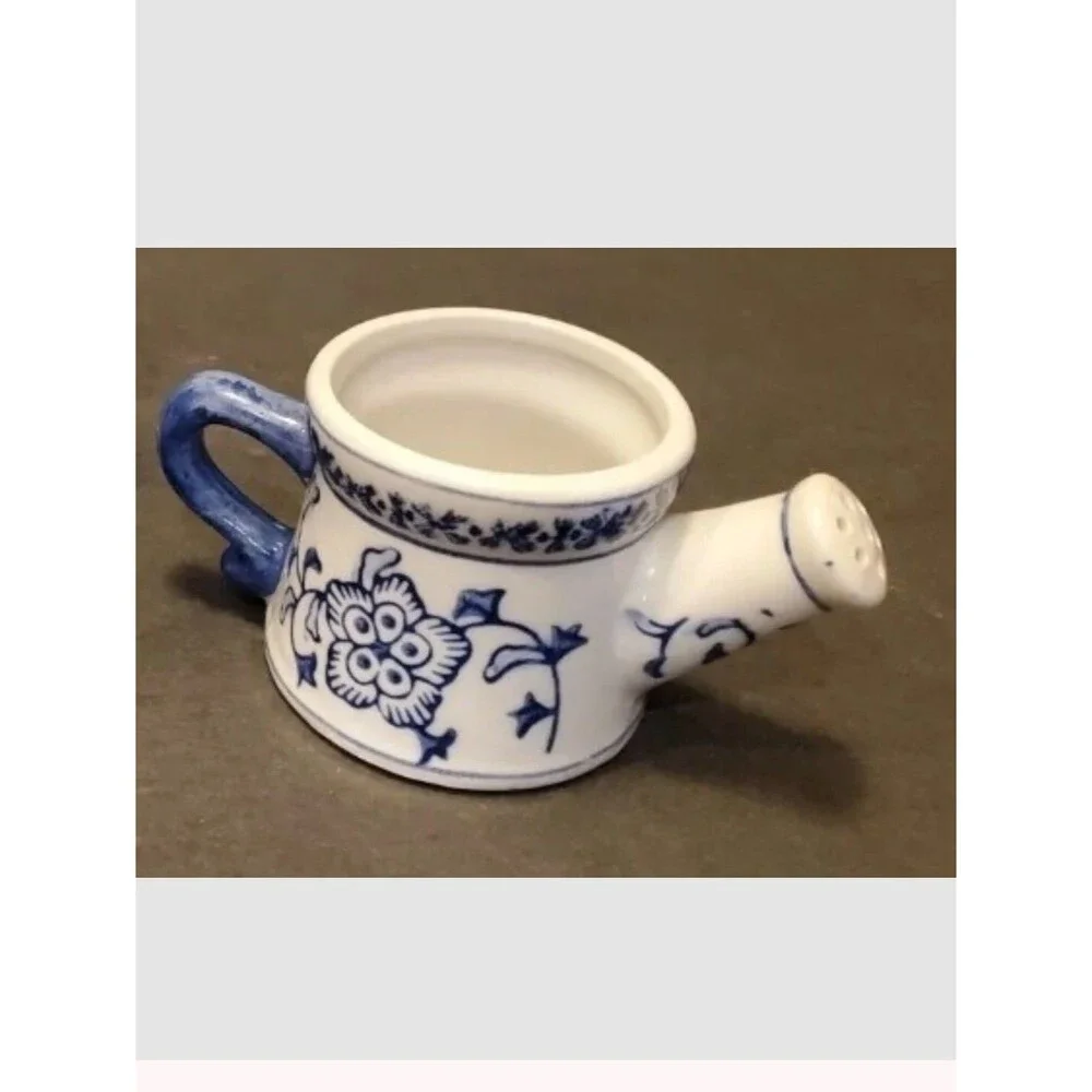 Hermitage Pottery Sprinkling Cans Pots W/ Spout, Handle Floral Blue 2.5” 3pk Vtg